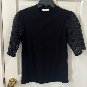 Sandro Black Lace & Ribbed Top